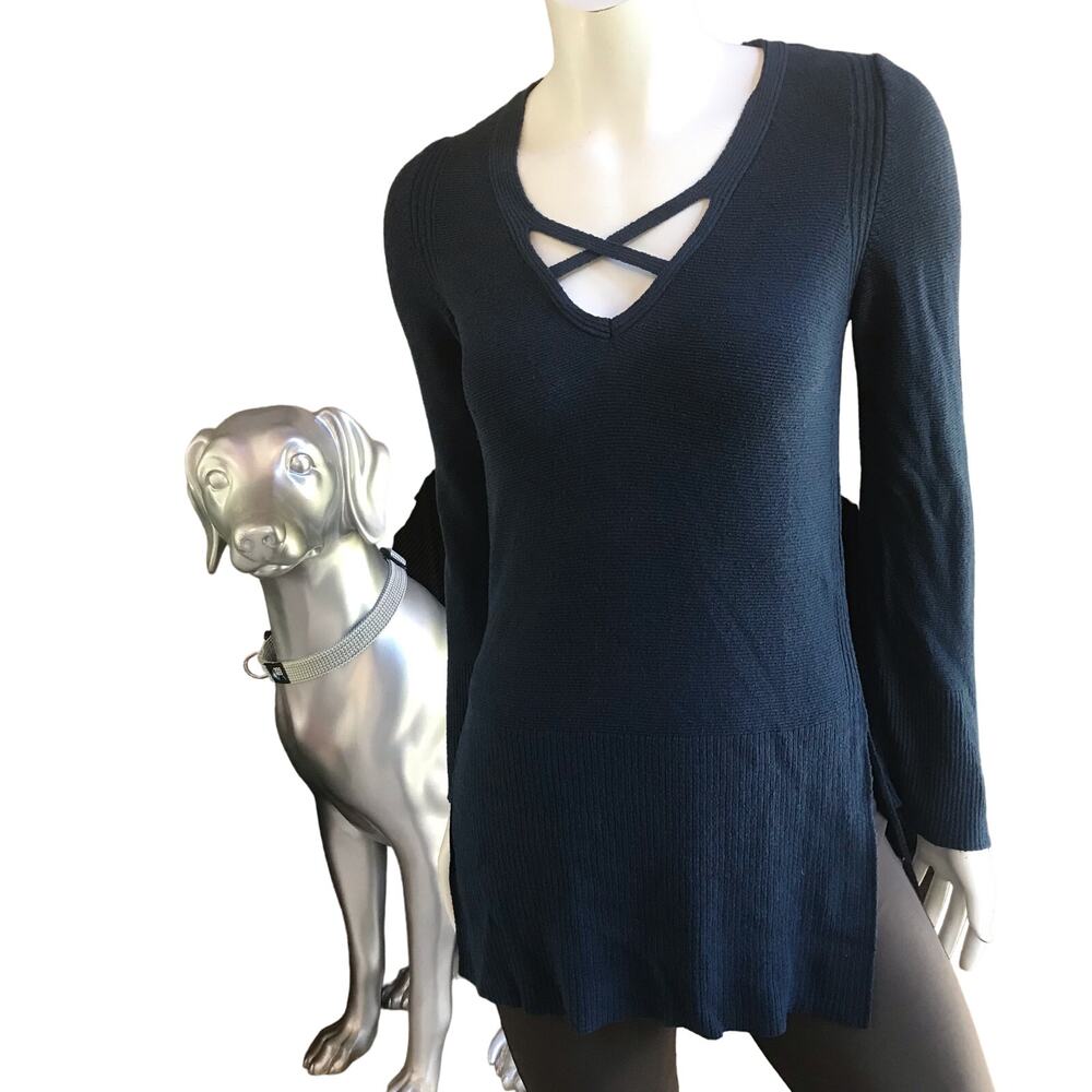 Free People Blue Long Sleeve Criss Cross Bell Sleeve Sweater Women's Size XS